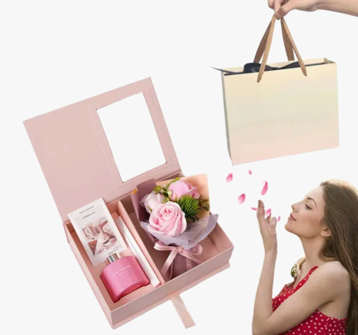 Set Cadou Premium cu Buchet de Flori si Difuzor Parfum