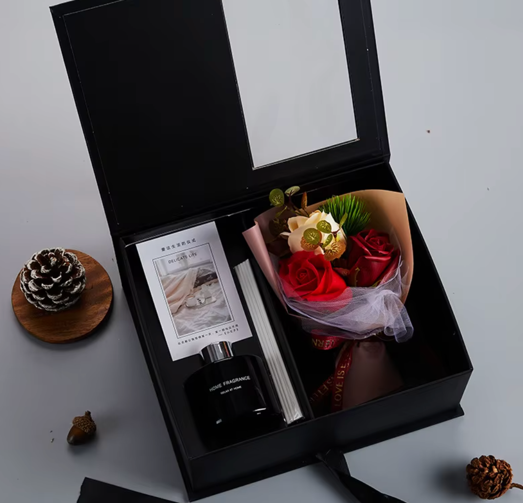 Set Cadou Premium cu Buchet de Flori si Difuzor Parfum