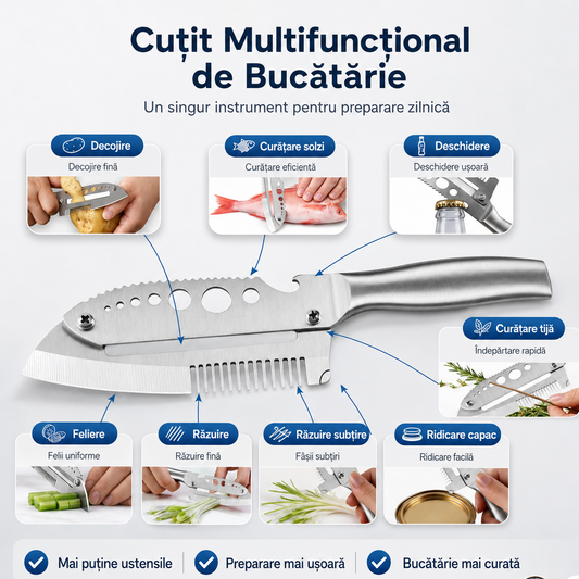 Cuțit Elvețian 7 în 1 care Face Tot Special pentru Bucatǎria Ta